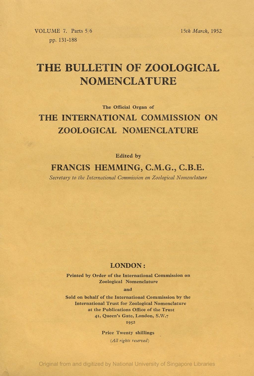 Miniature of On the Question Whether "Neotypes" should be Recognised as a Category of Type Specimen : an Appeal to Zoologists for Advice