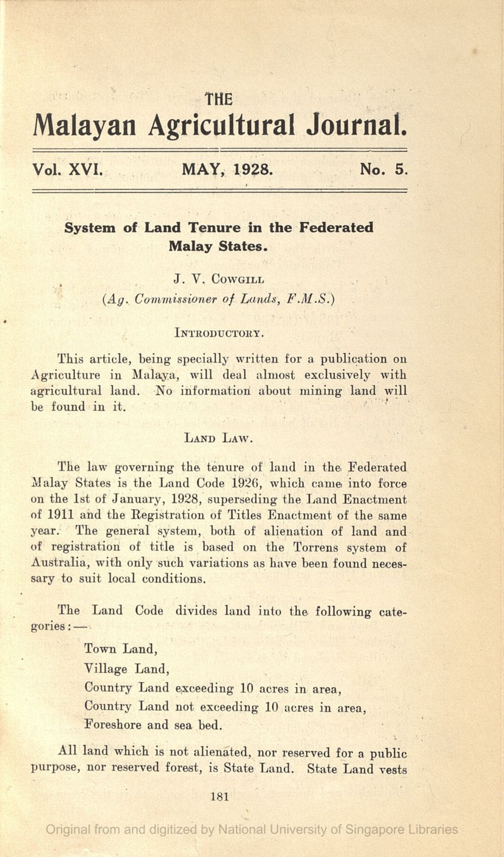 Miniature of System of Land Tenure in the Federated Malay States