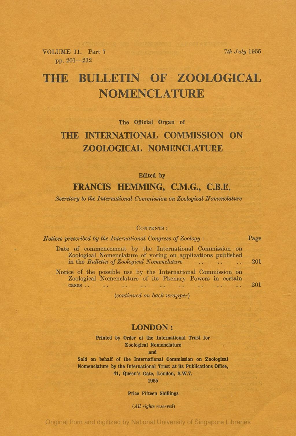 Miniature of Appointment of Professor the Rev. L. W. Grensted as Consulting Classical Adviser to the International Commission on Zoological Nomenclature