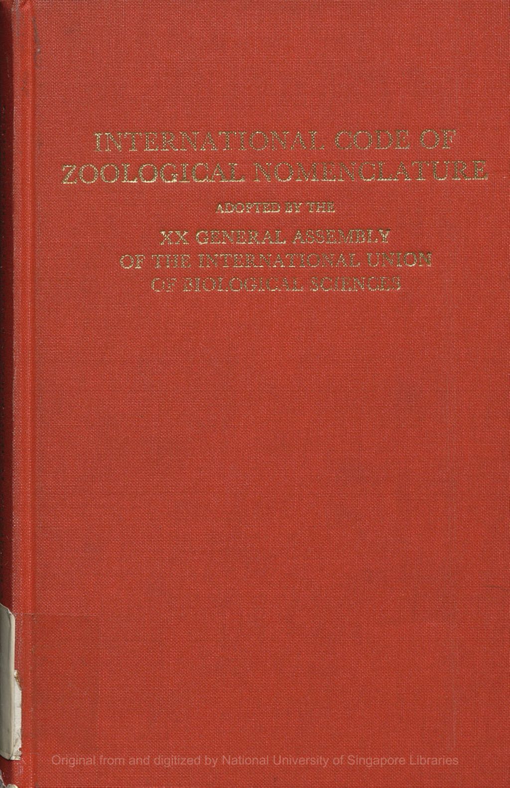 Miniature of International Code of Zoological Nomenclature Third Edition adopted by the XX General Assembly of the International Union of Biological Sciences