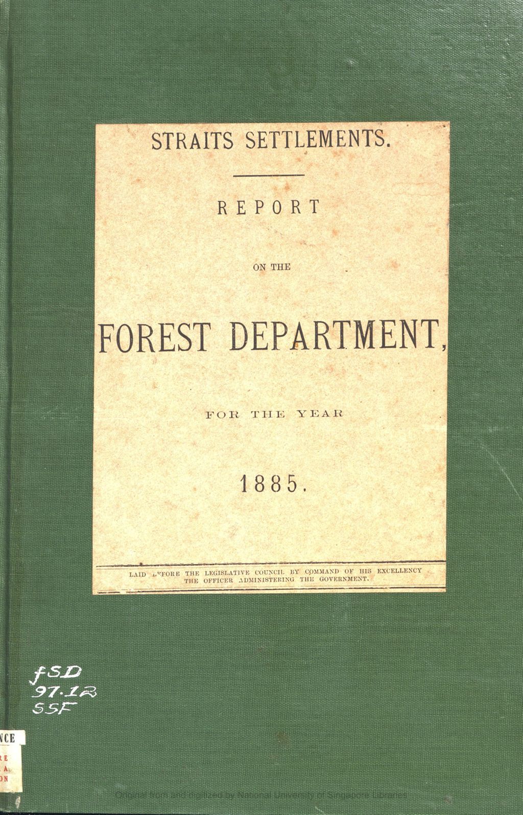 Miniature of Report on the Forest Department for the year 1885