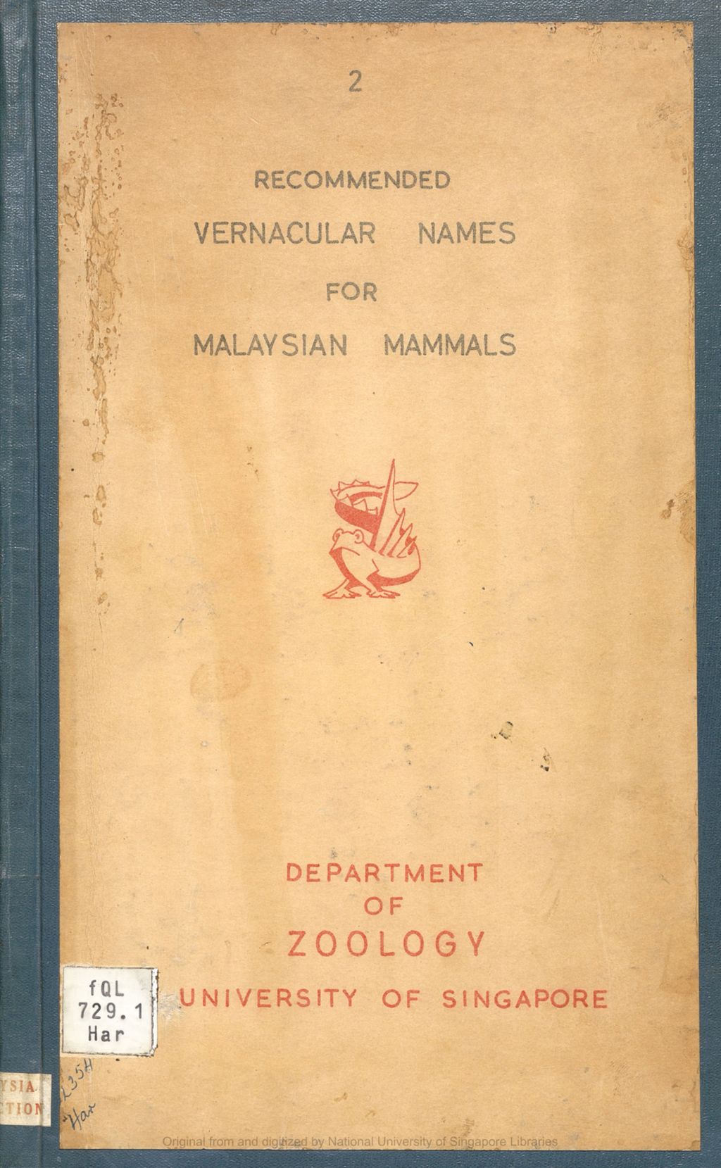 Miniature of Recommended Vernacular Names for Malaysia Mammals