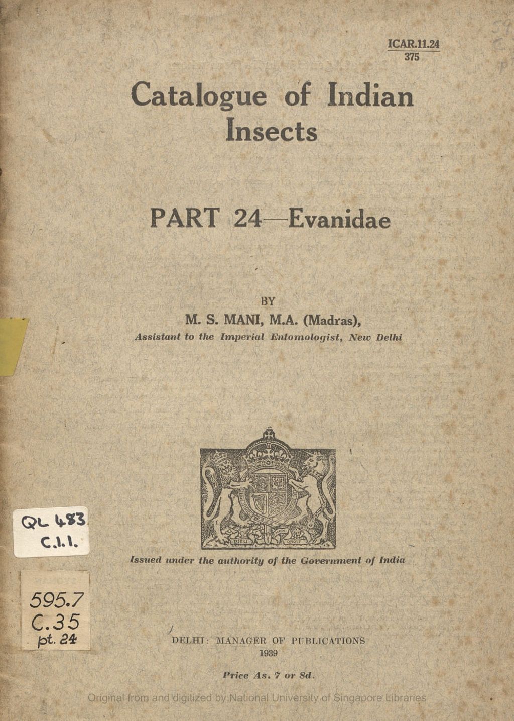 Miniature of Catalogue of Indian Insects. Part 24. Evanidae