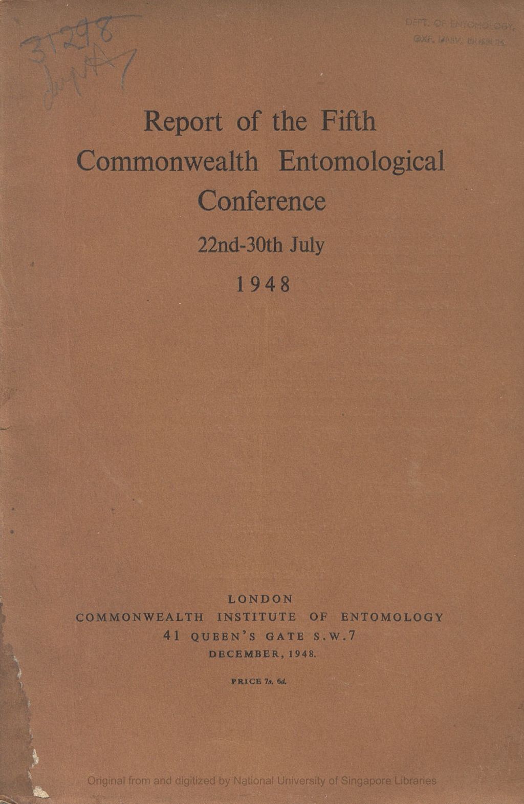 Miniature of Report of the Fifth Commonwealth Entomological Conference, 22nd-30th July, 1948