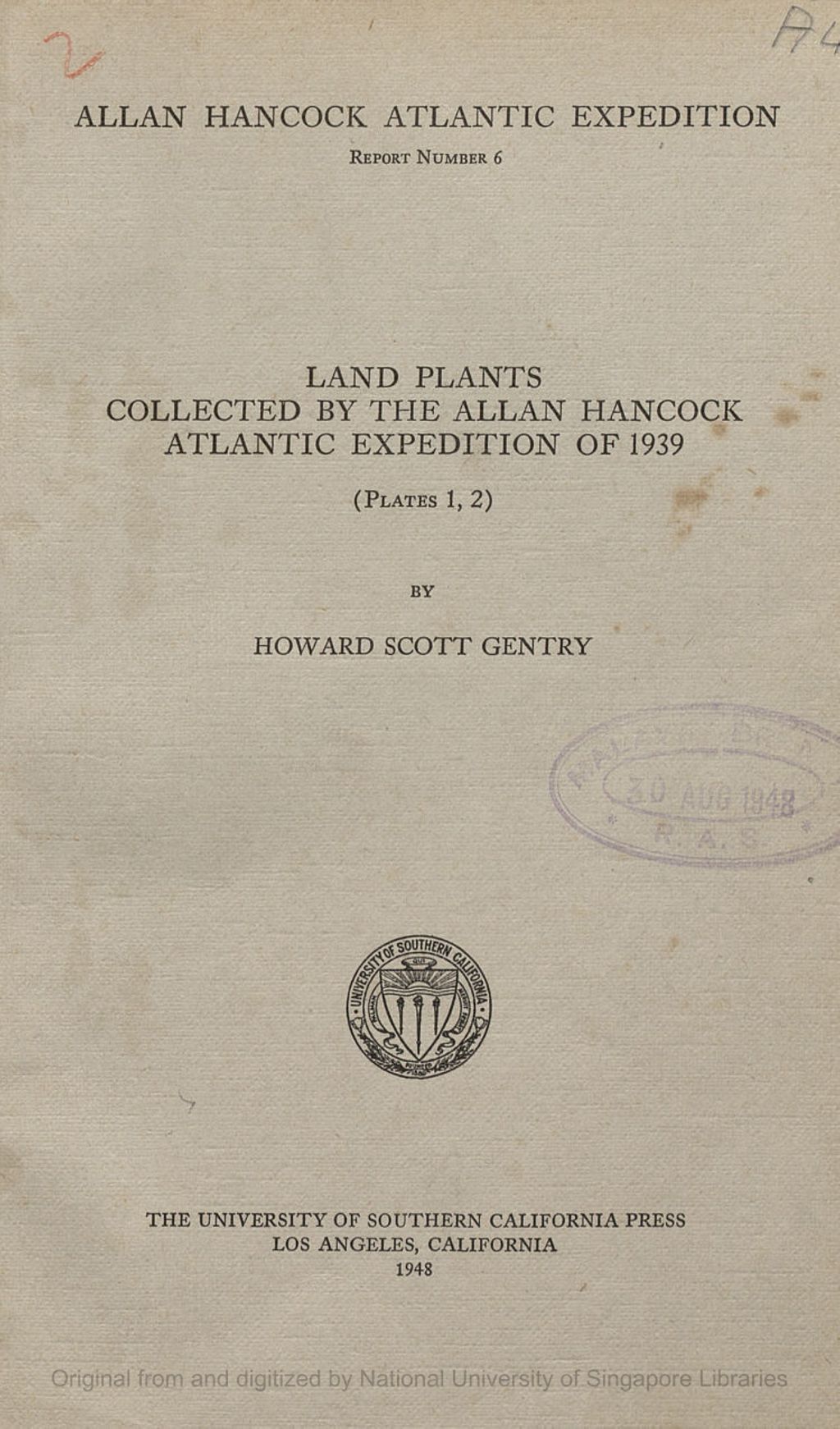 Miniature of Land Plants Collected by the Allan Hancock Atlantic Expedition of 1939