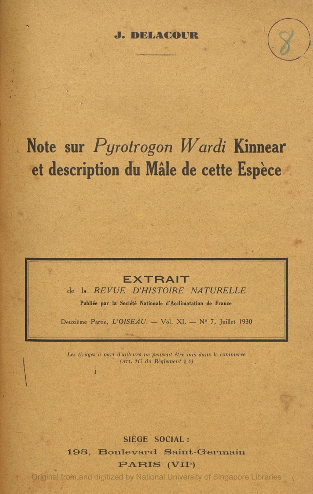 Miniature of Note sur Pyrotrogon wardi Kinnear et description du mâle de cette espèce