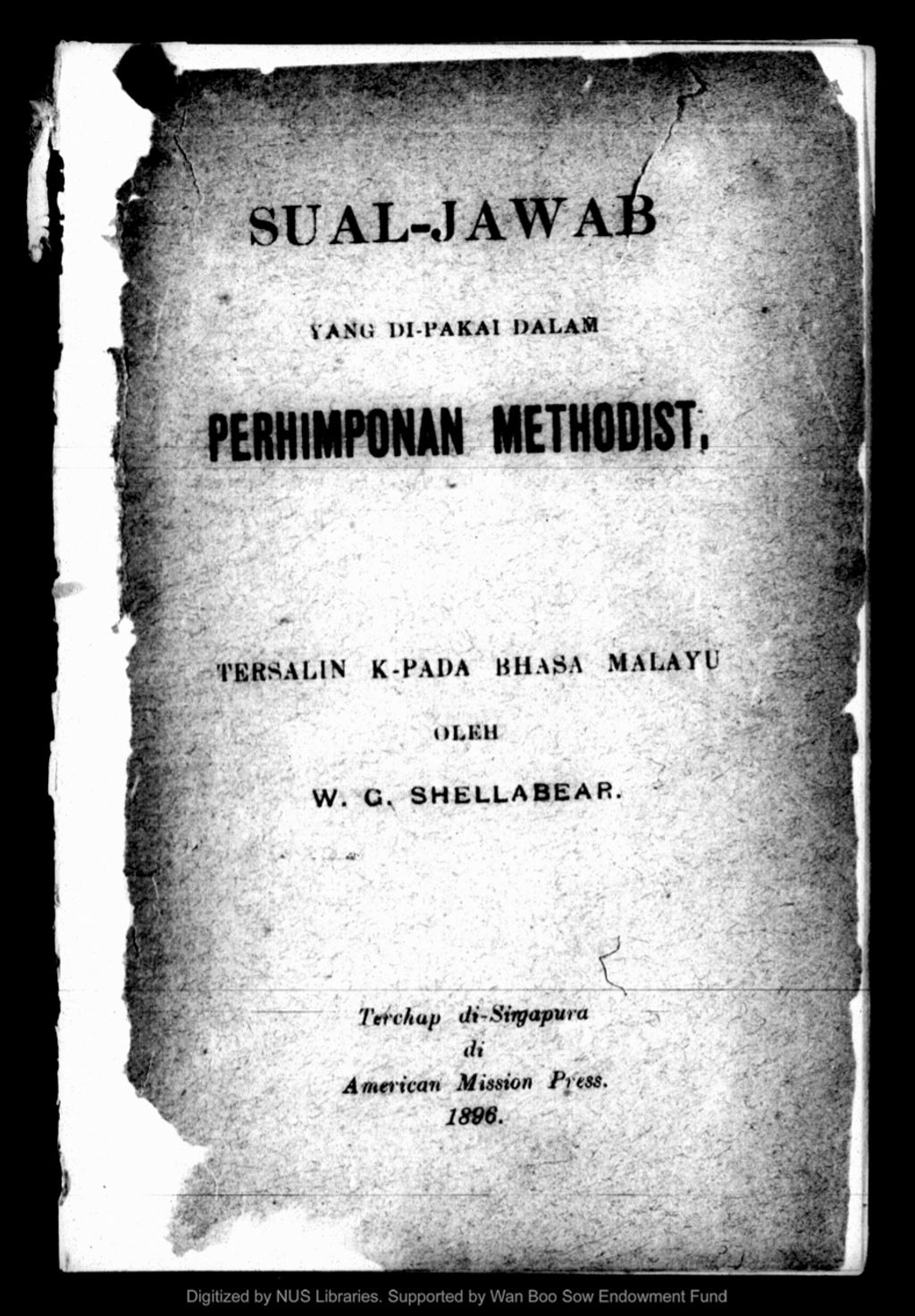 Miniature of Sual-jawab yang di-pakai dalam Perhimponan Methodist: Tersalin k-pada Bhasa Malayu