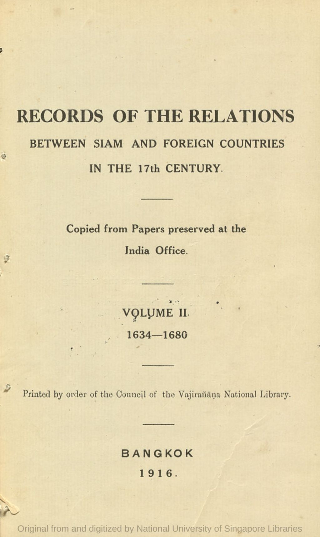 Miniature of Records of the relations between Siam and foreign countries in the 17th century. Volume II, 1634-1680