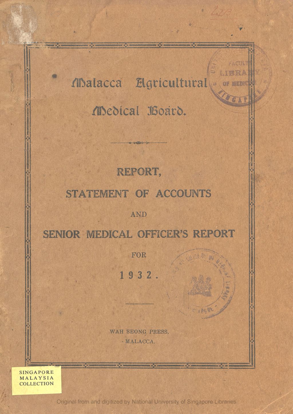 Miniature of Report, statement of accounts and senior medical officer's report. 1932