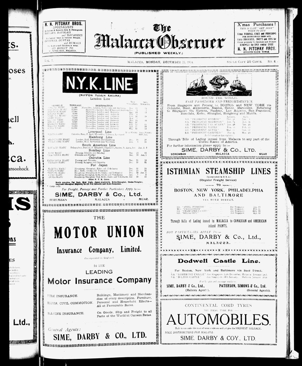 Miniature of Malacca Observer 22 December 1924