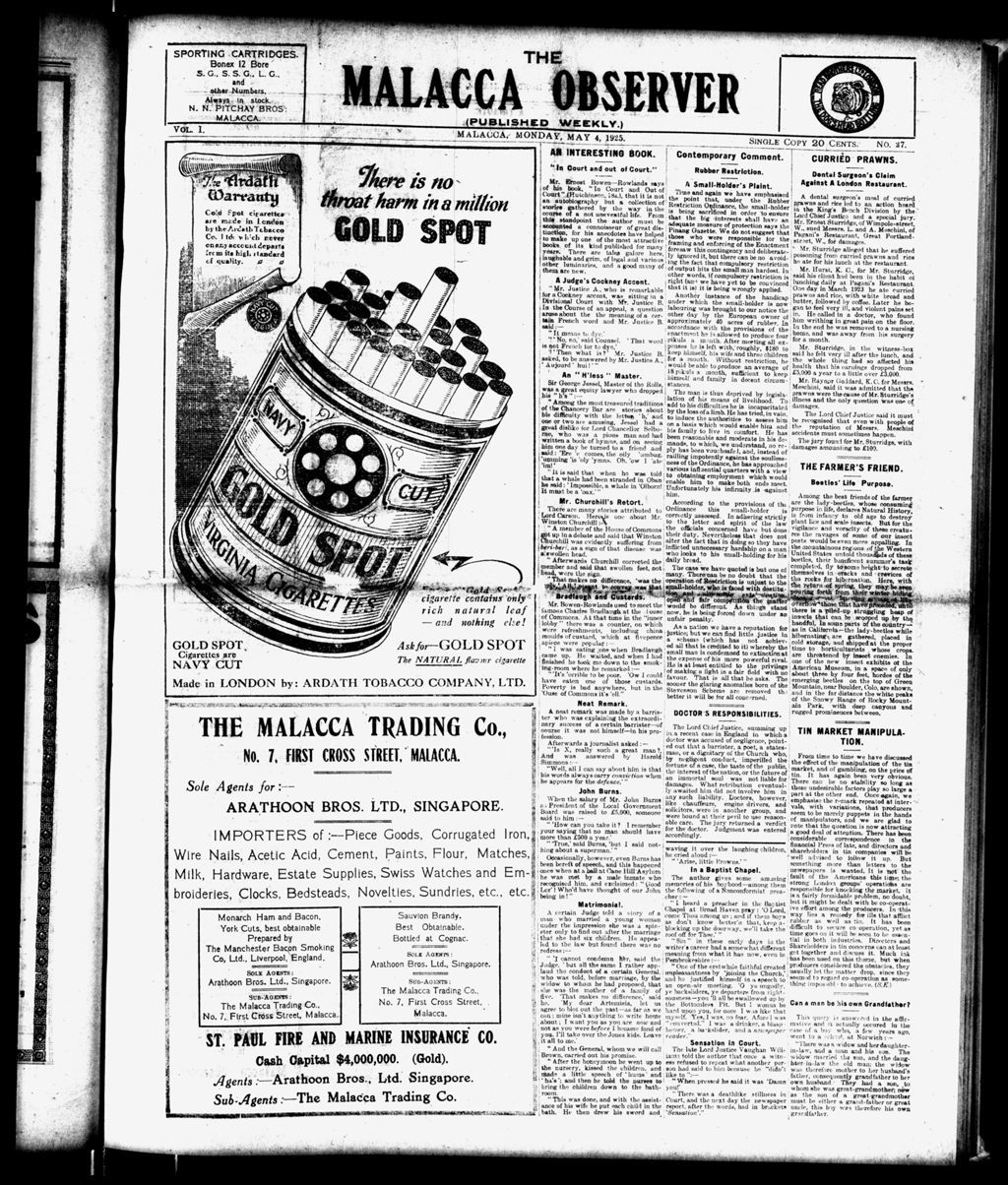 Miniature of Malacca Observer 04 May 1925