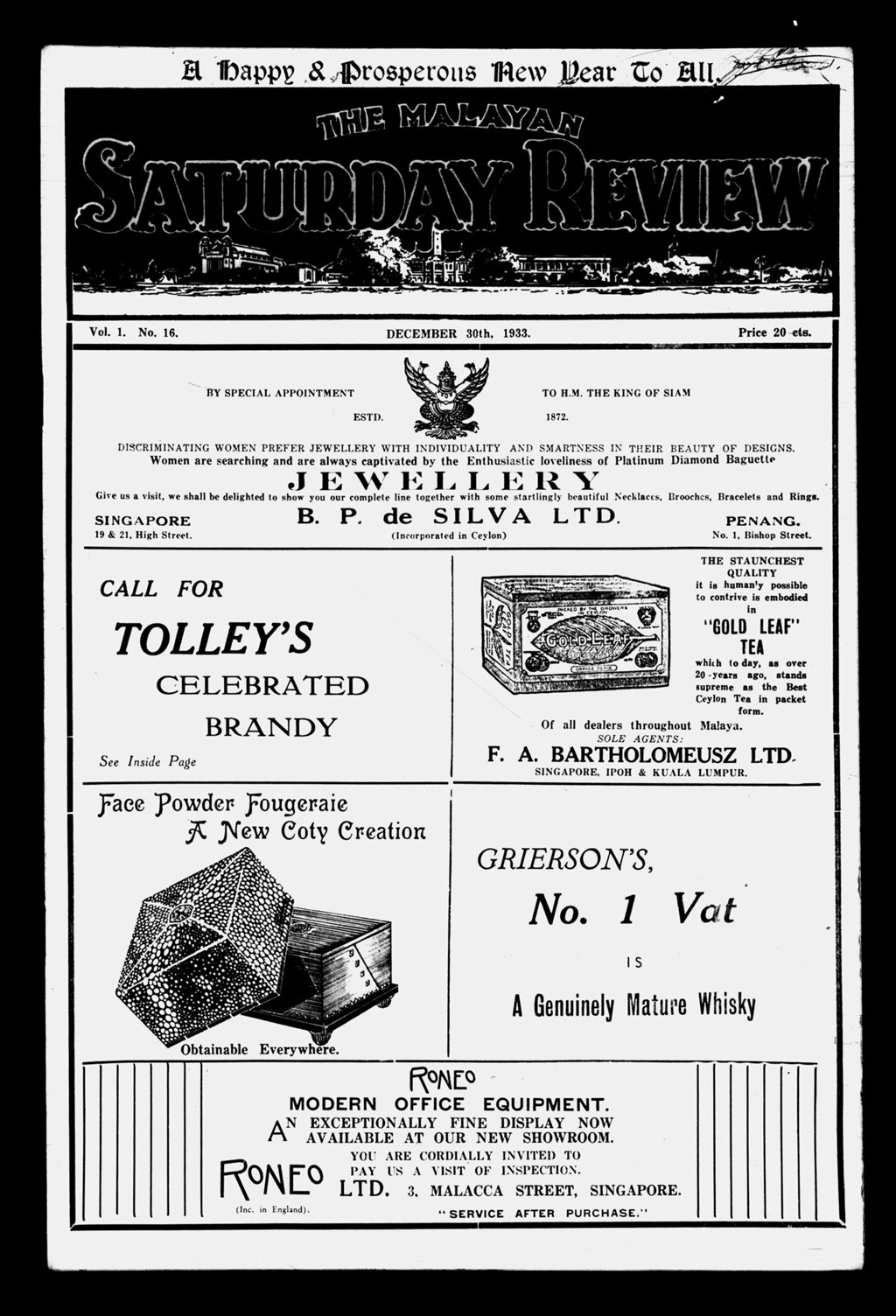 Miniature of Malayan Saturday Review 30 December 1933