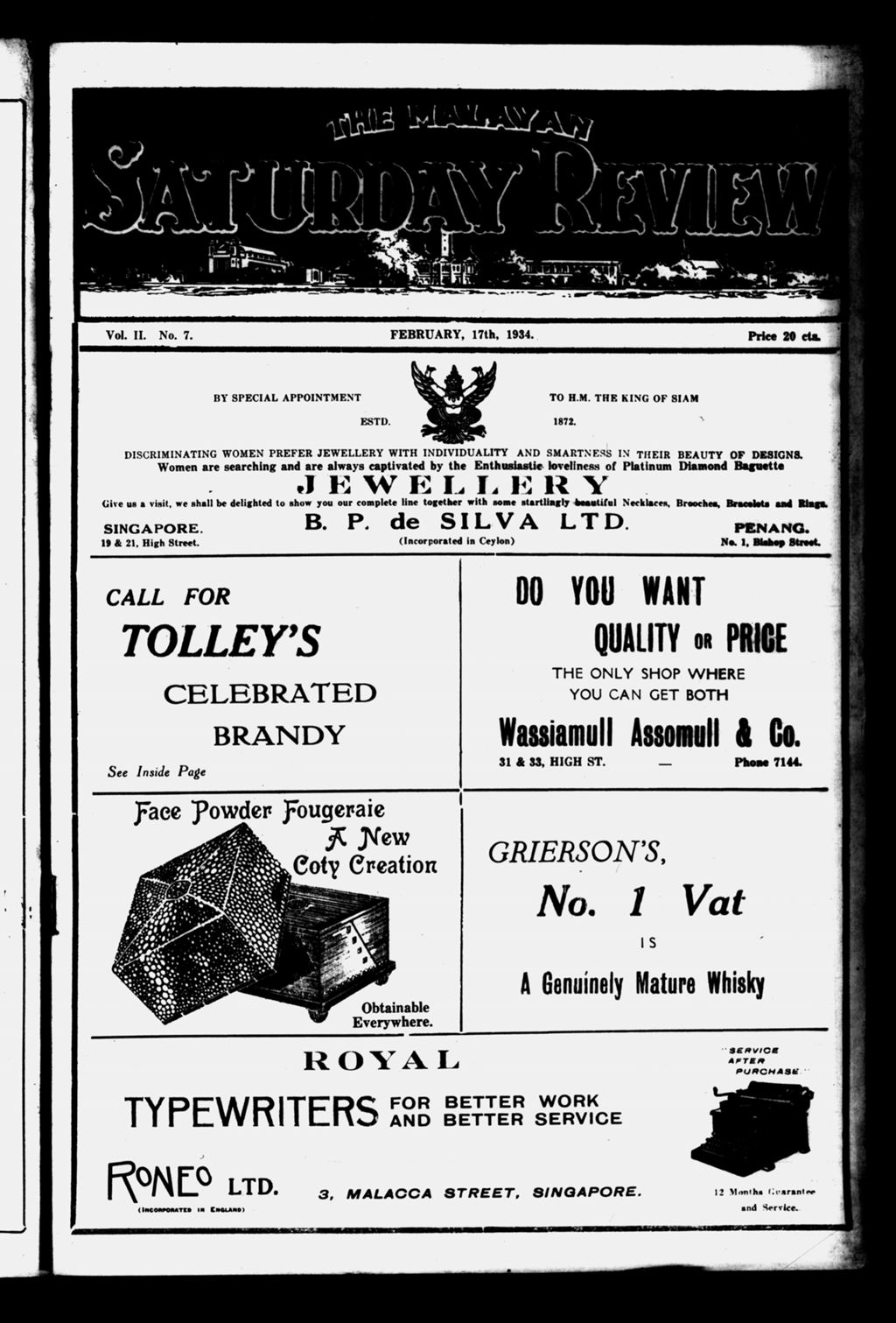 Miniature of Malayan Saturday Review 17 February 1934