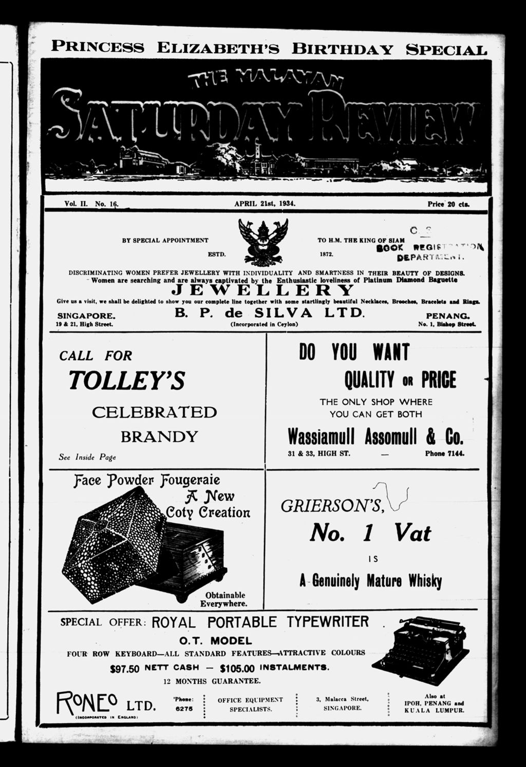 Miniature of Malayan Saturday Review 21 April 1934