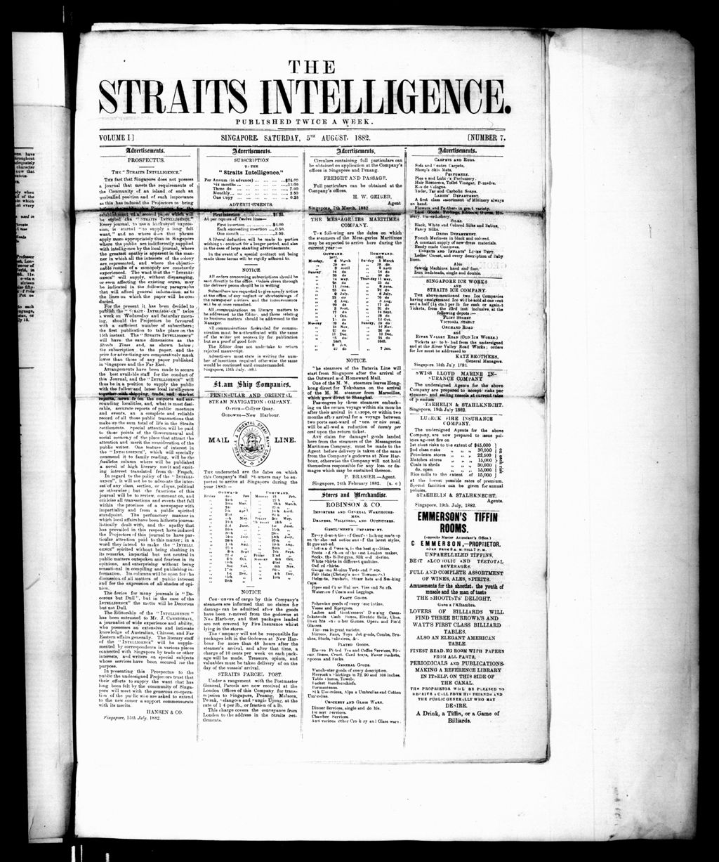 Miniature of Straits Intelligence 05 August 1882