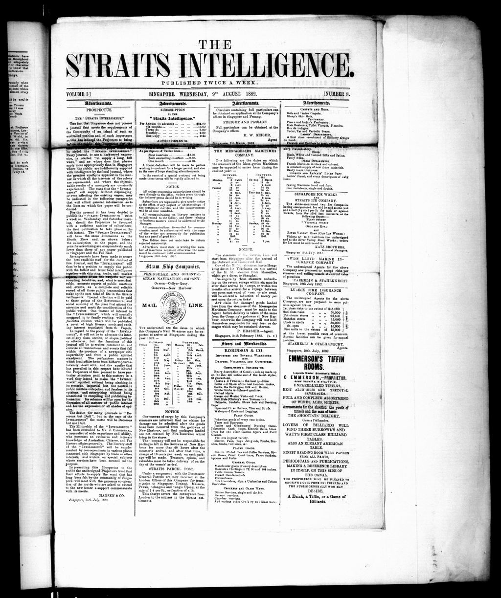 Miniature of Straits Intelligence 09 August 1882