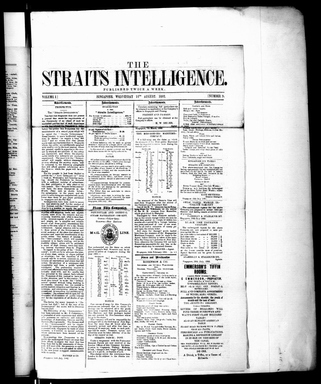 Miniature of Straits Intelligence 16 August 1882