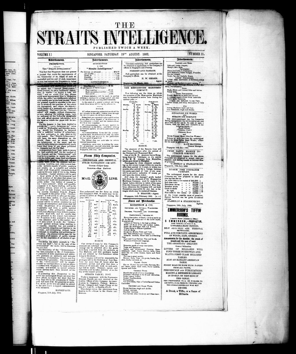 Miniature of Straits Intelligence 19 August 1882