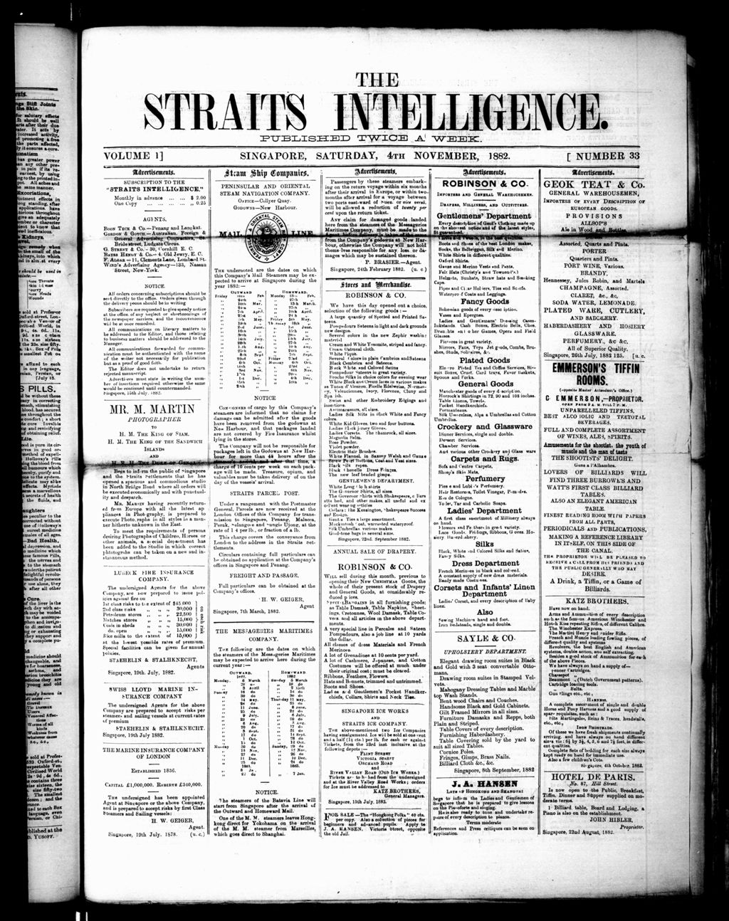 Miniature of Straits Intelligence 04 November 1882