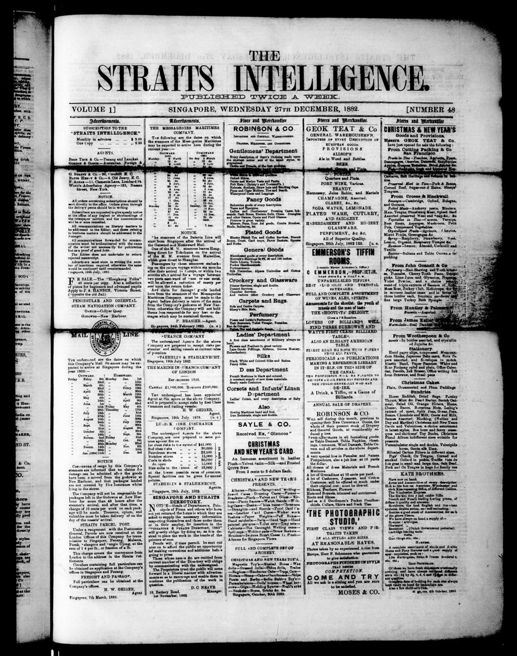 Miniature of Straits Intelligence 27 December 1882