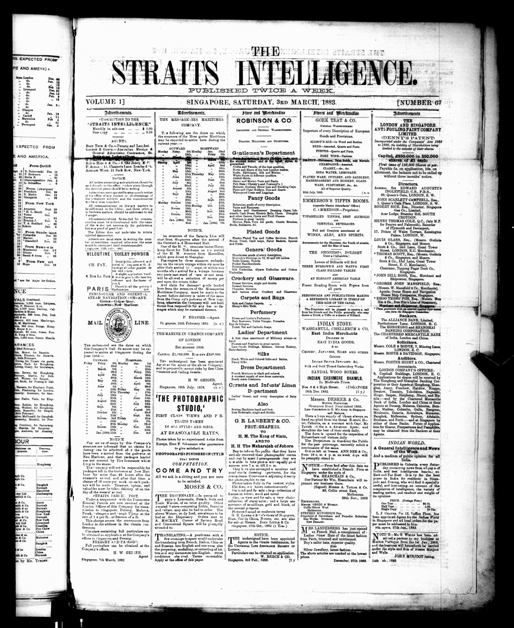 Miniature of Straits Intelligence 03 March 1883