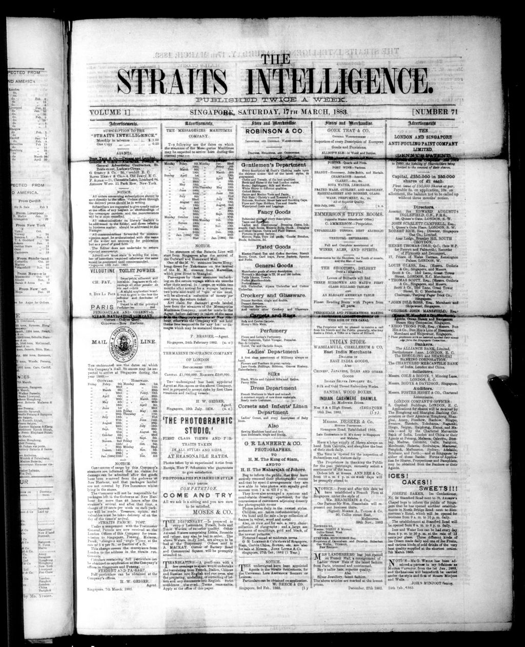 Miniature of Straits Intelligence 17 March 1883