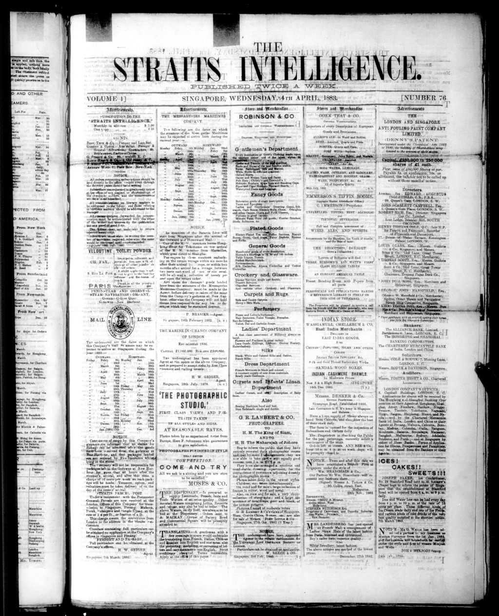 Miniature of Straits Intelligence 04 April 1883