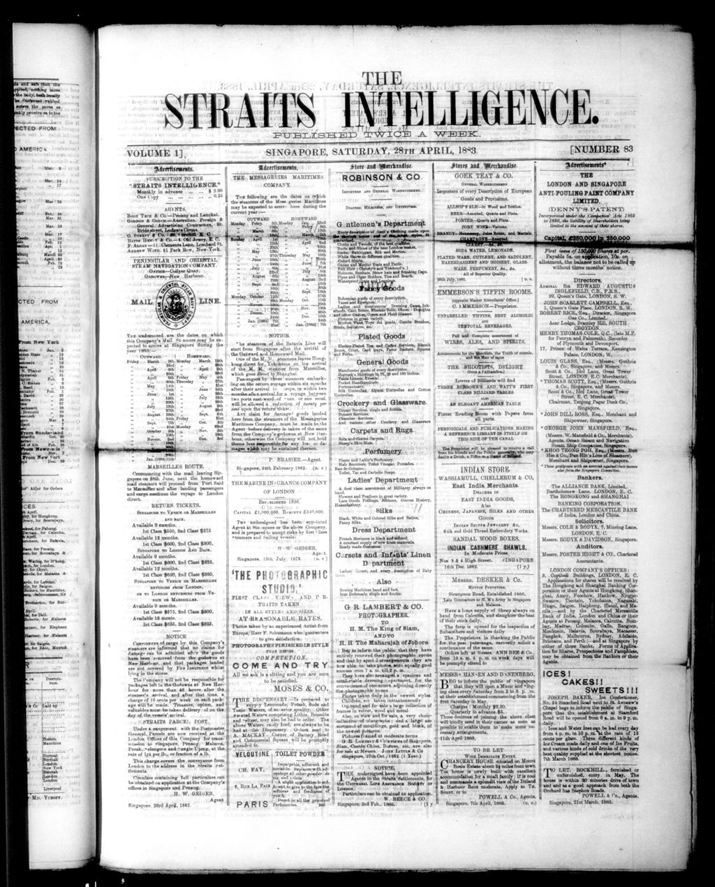 Miniature of Straits Intelligence 28 April 1883