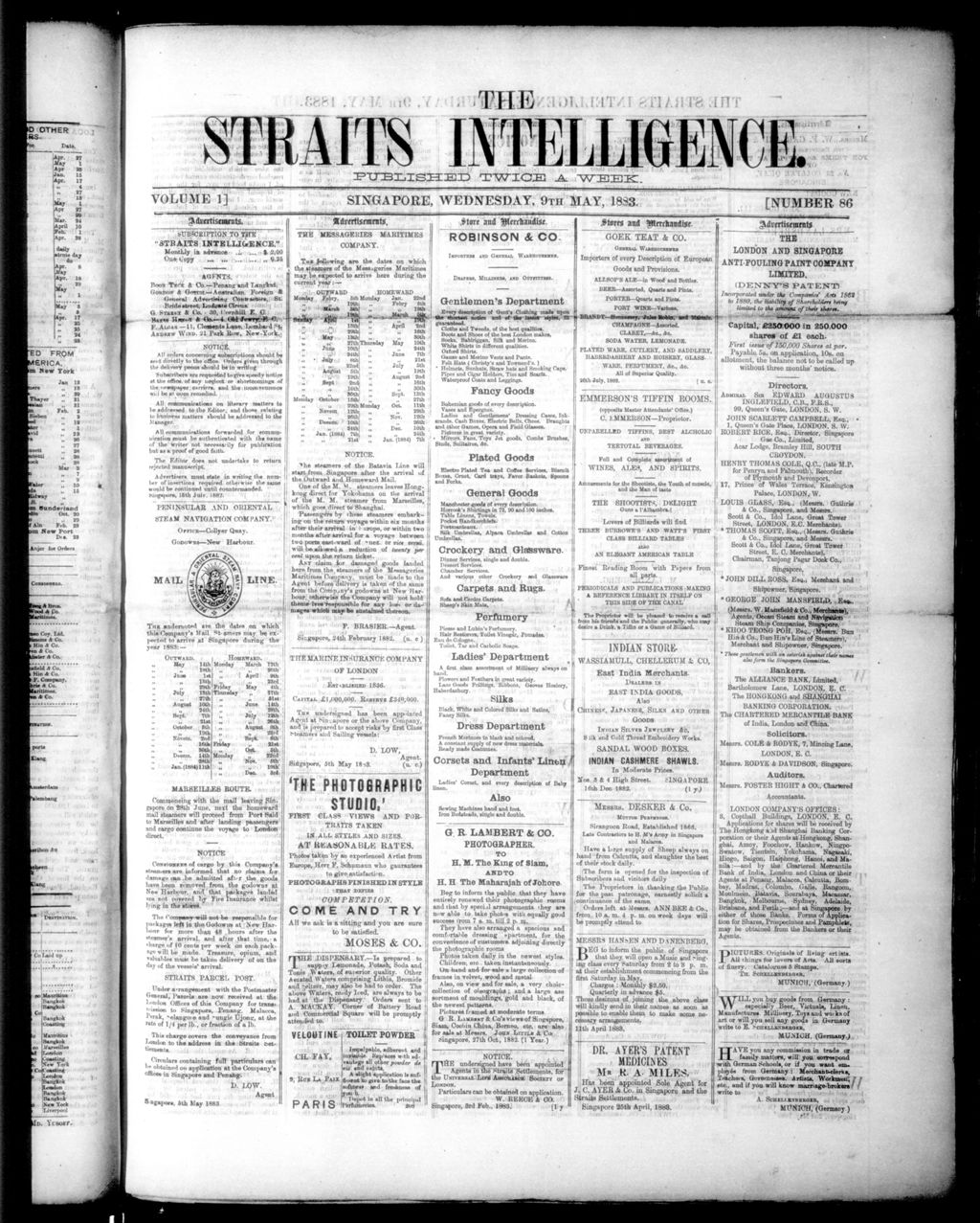 Miniature of Straits Intelligence 09 May 1883