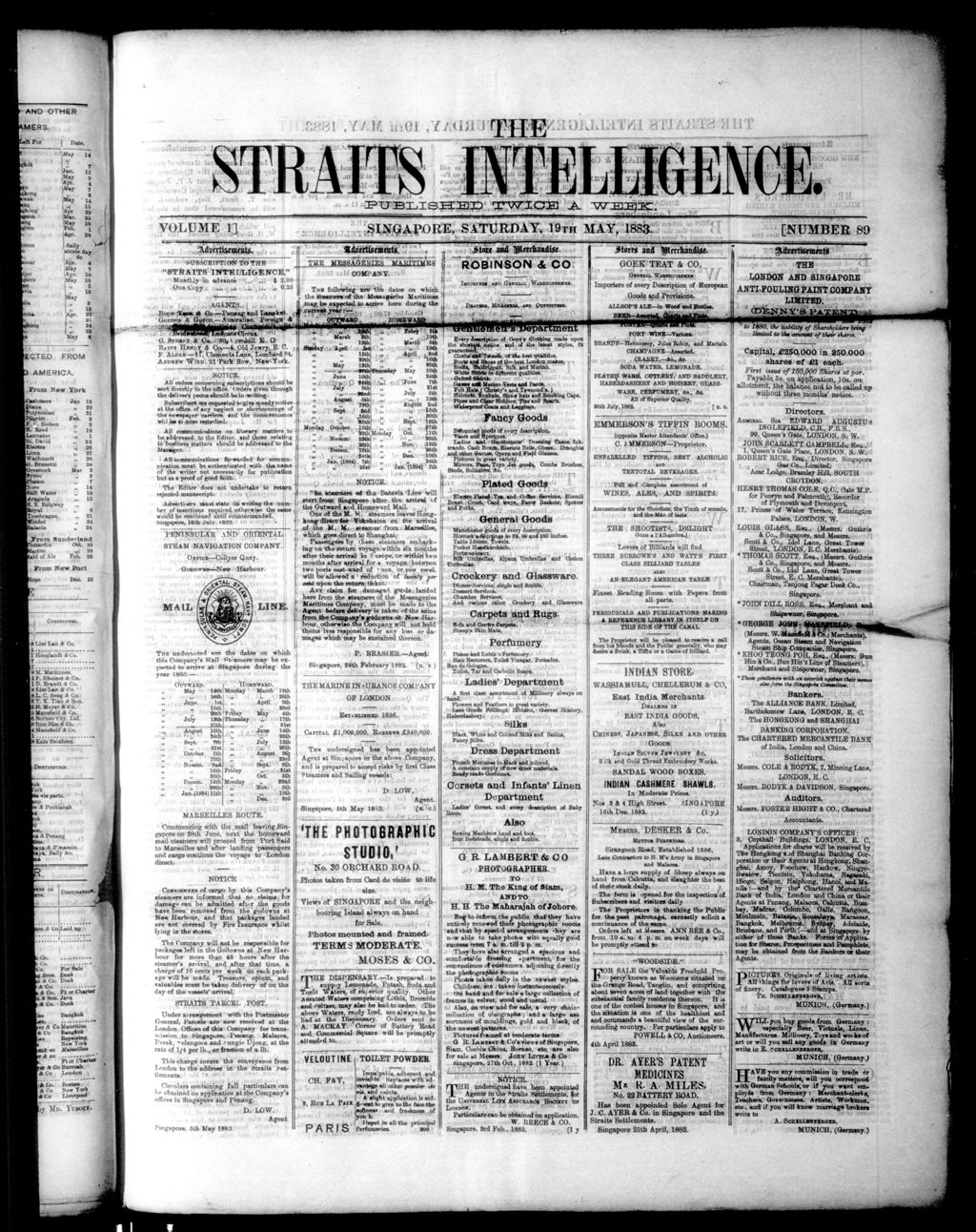 Miniature of Straits Intelligence 19 May 1883