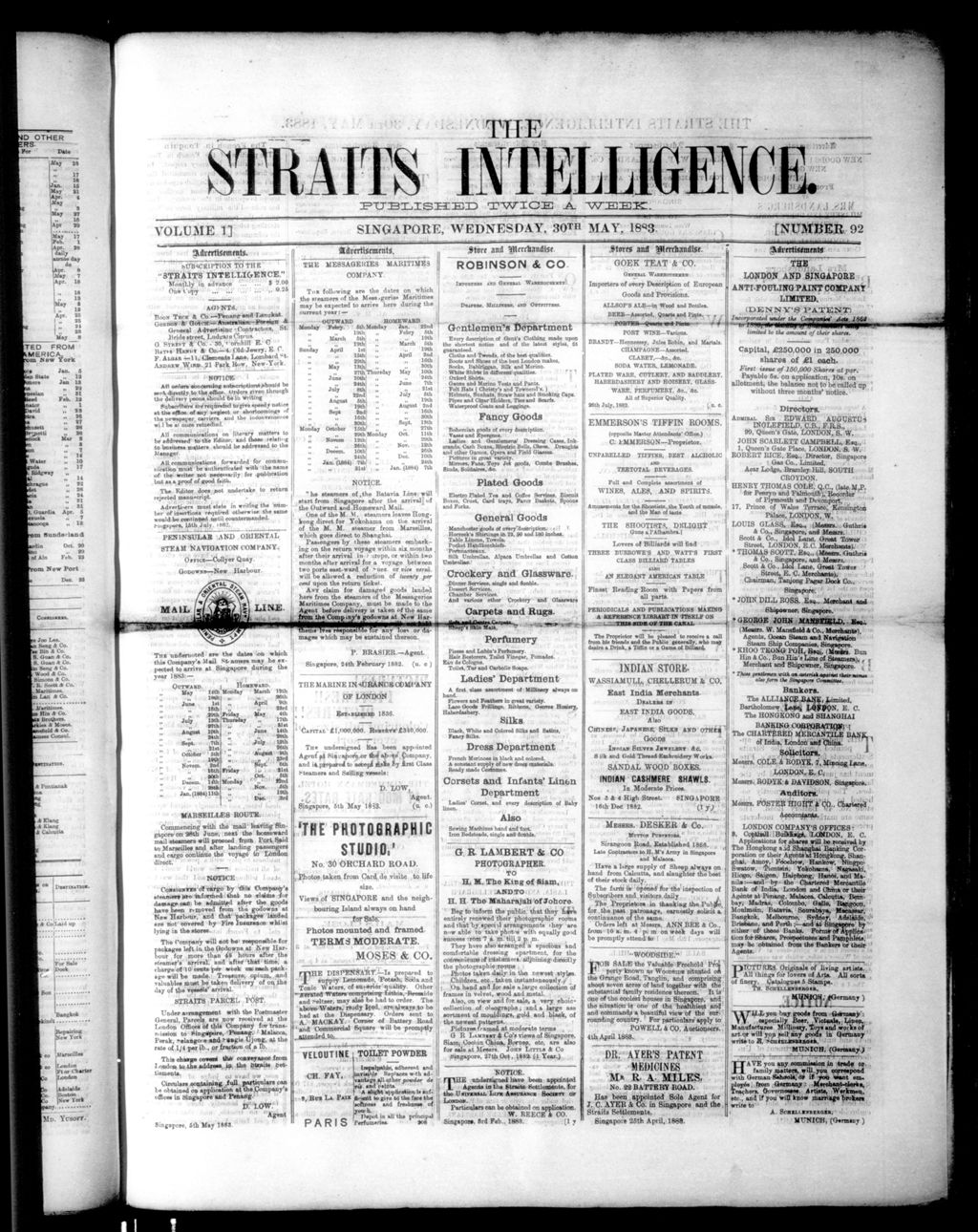 Miniature of Straits Intelligence 30 May 1883