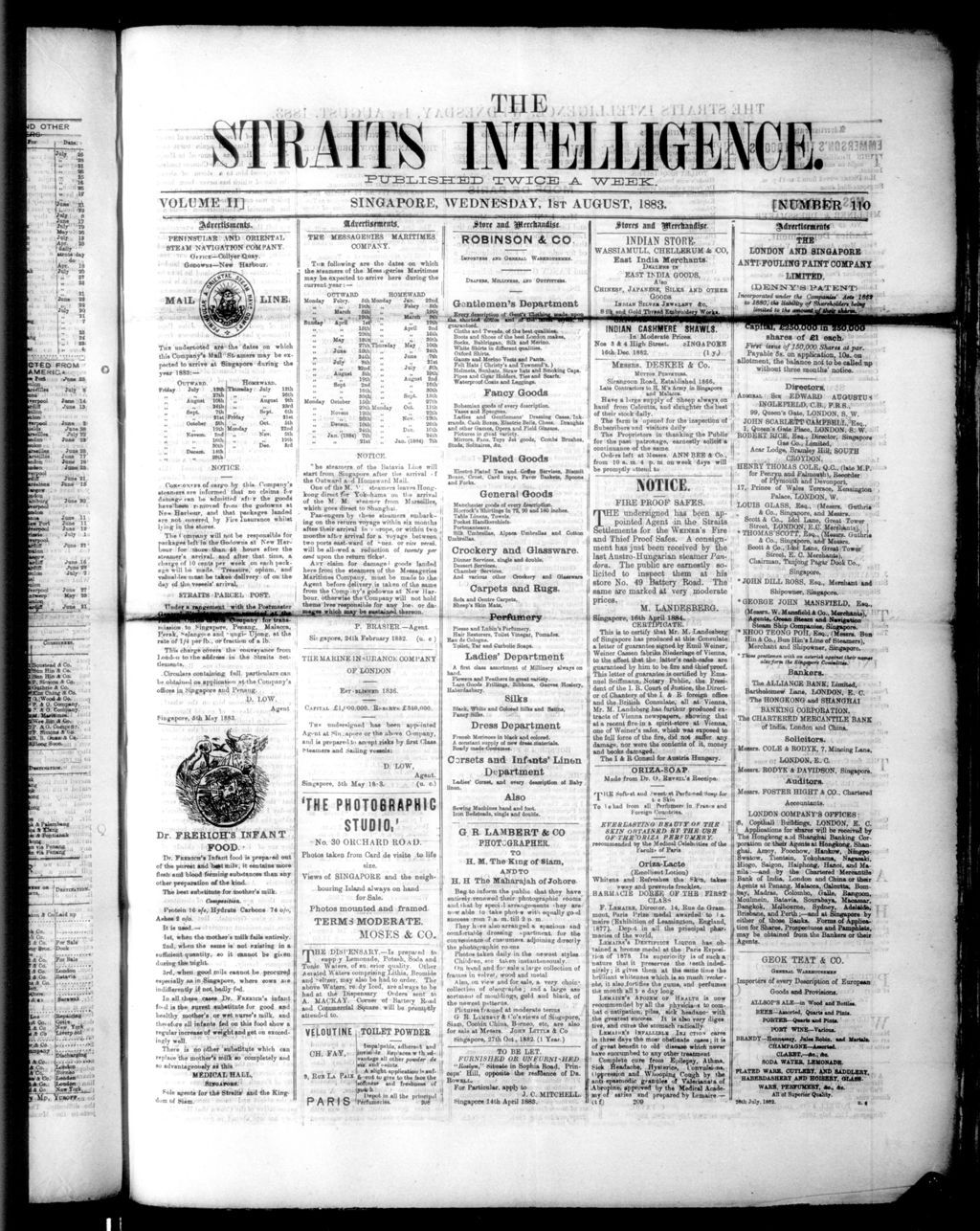 Miniature of Straits Intelligence 01 August 1883