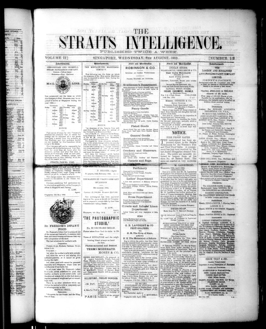 Miniature of Straits Intelligence 08 August 1883