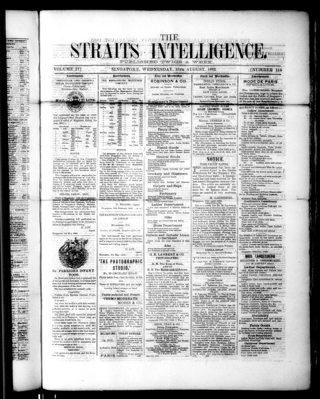 Miniature of Straits Intelligence 15 August 1883