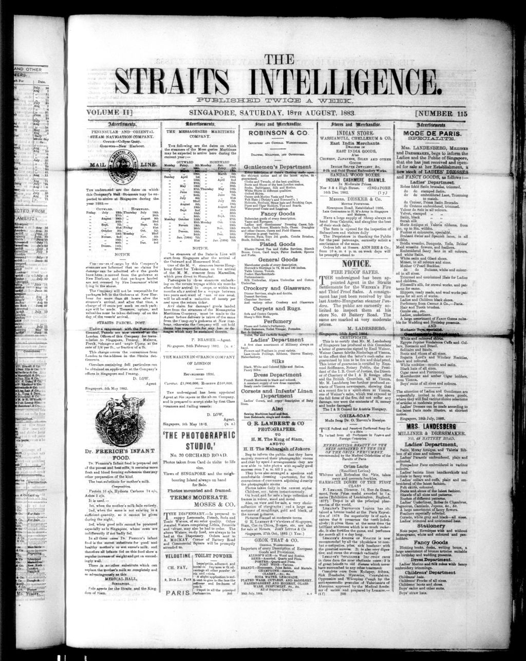 Miniature of Straits Intelligence 18 August 1883