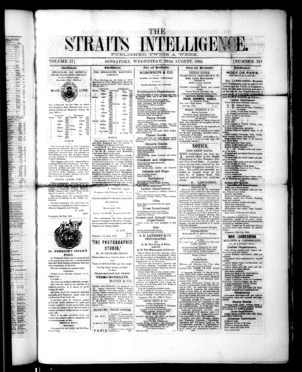 Miniature of Straits Intelligence 29 August 1883