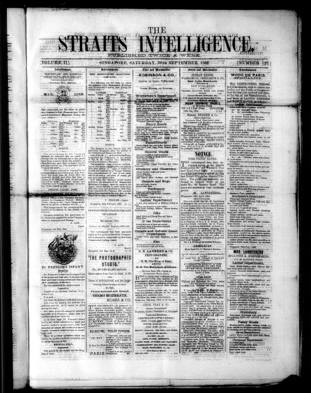 Miniature of Straits Intelligence 29 September 1883