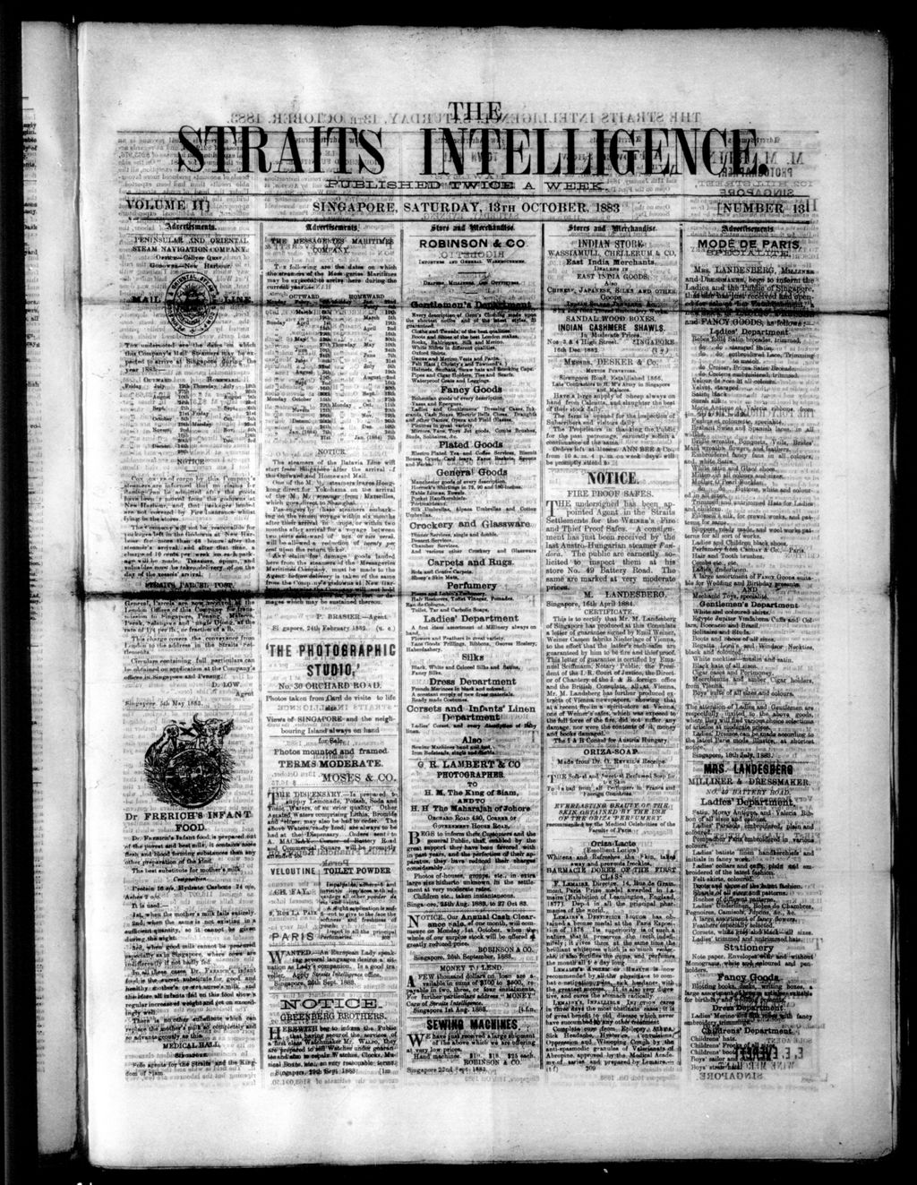 Miniature of Straits Intelligence 13 October 1883