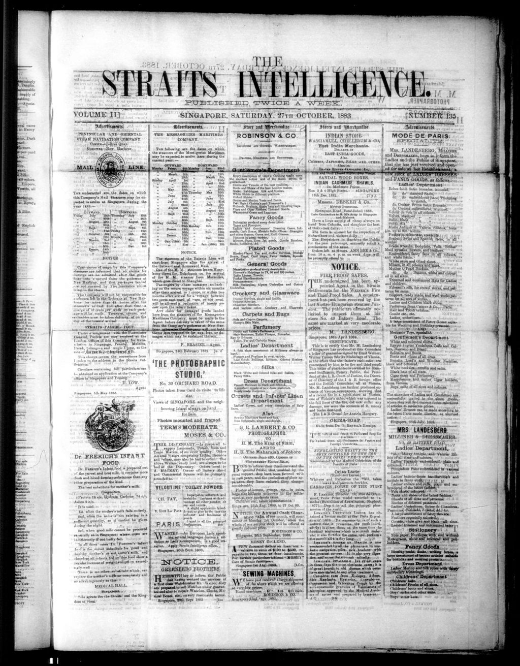 Miniature of Straits Intelligence 27 October 1883