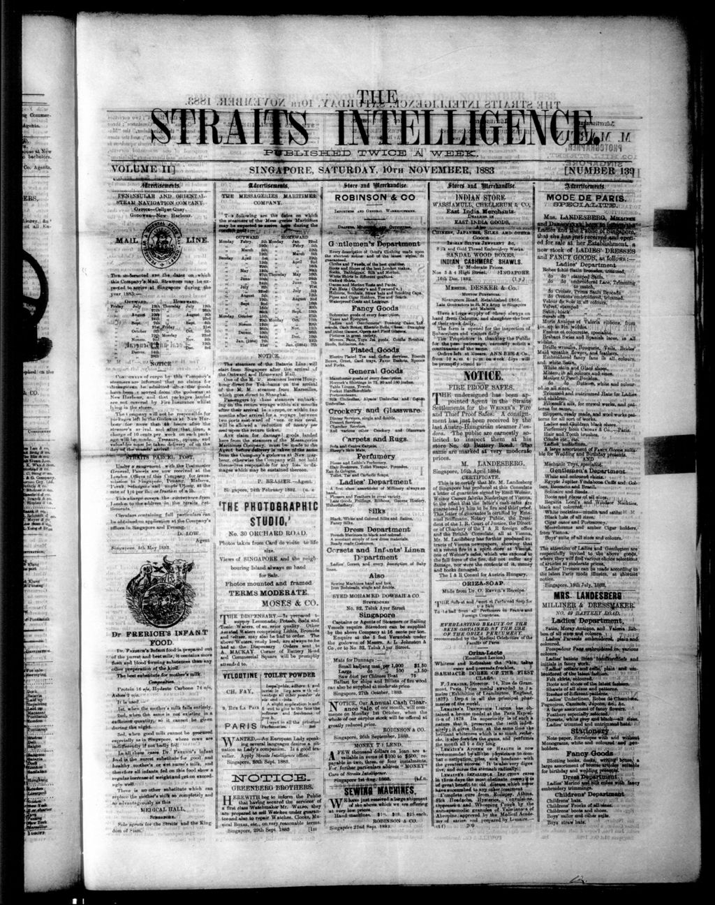 Miniature of Straits Intelligence 10 November 1883