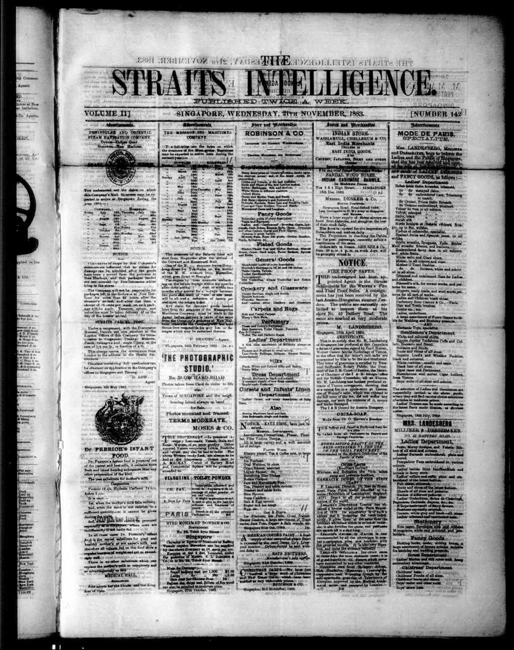 Miniature of Straits Intelligence 21 November 1883