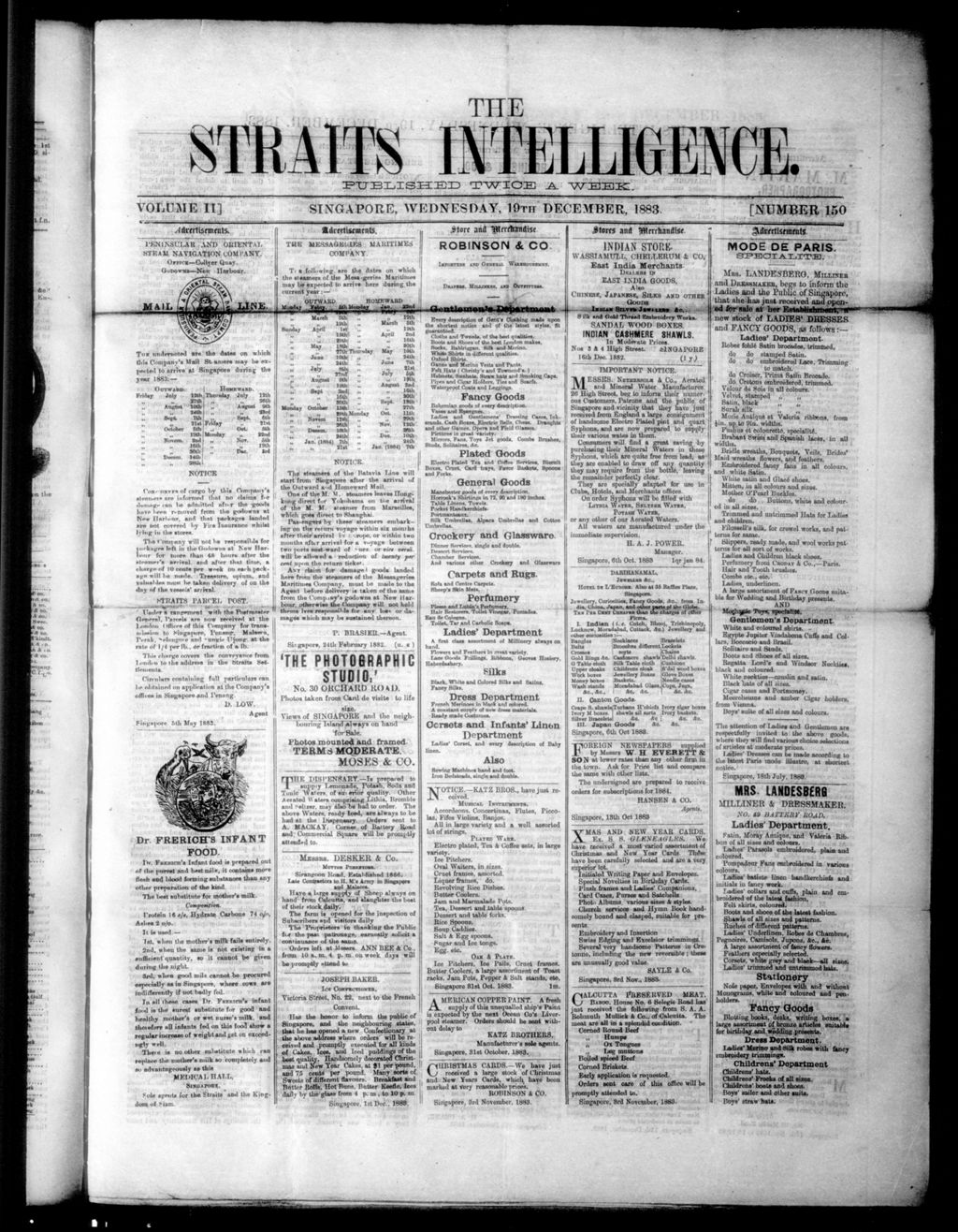 Miniature of Straits Intelligence 19 December 1883