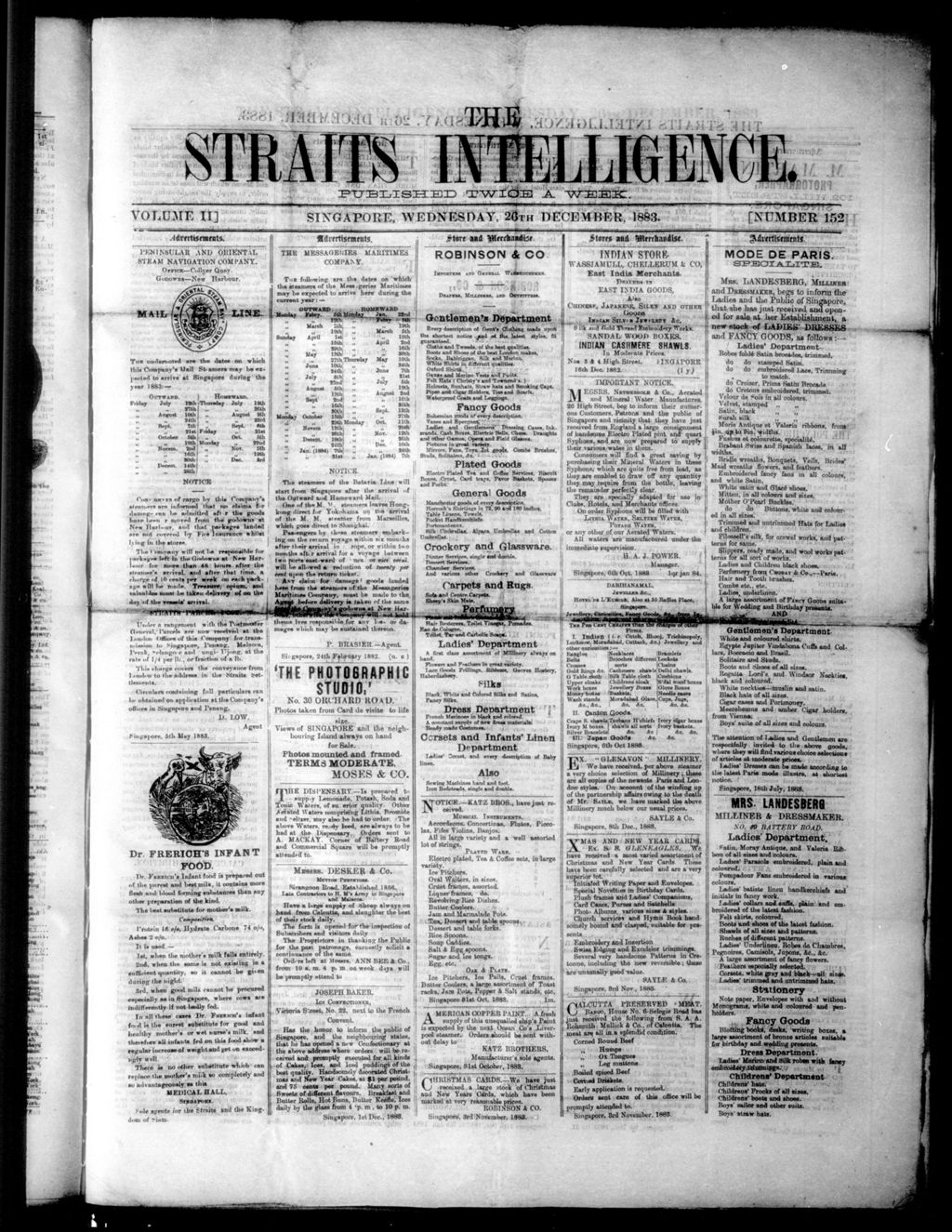 Miniature of Straits Intelligence 26 December 1883