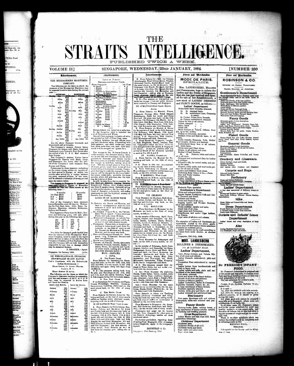 Miniature of Straits Intelligence 23 January 1884