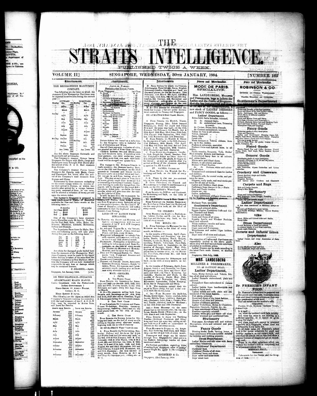 Miniature of Straits Intelligence 30 January 1884