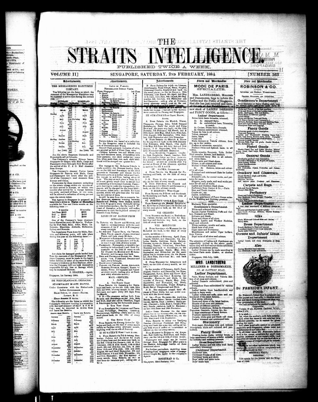 Miniature of Straits Intelligence 02 February 1884