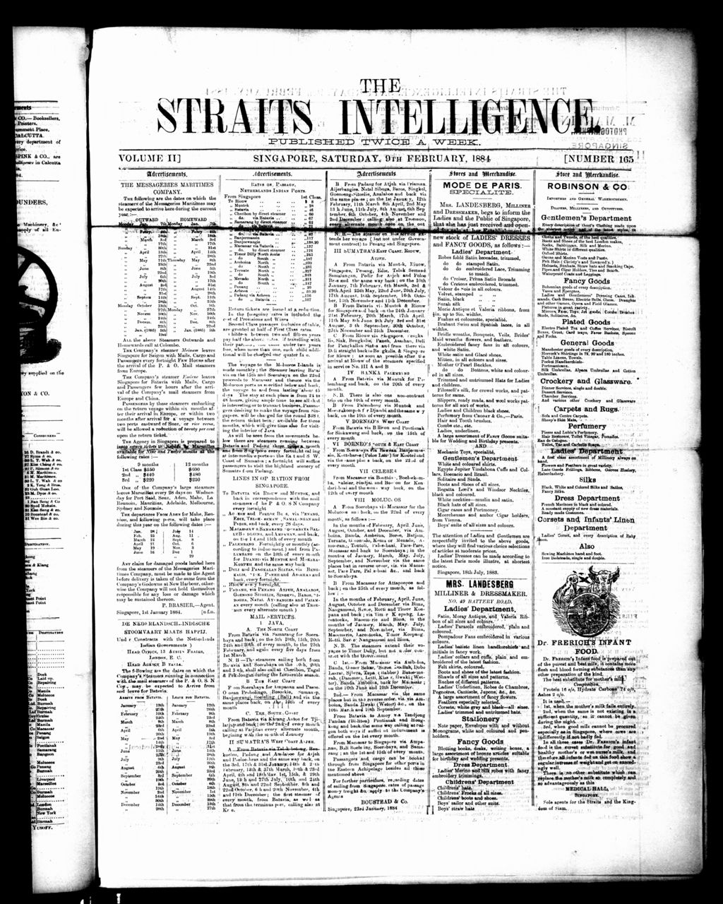 Miniature of Straits Intelligence 09 February 1884