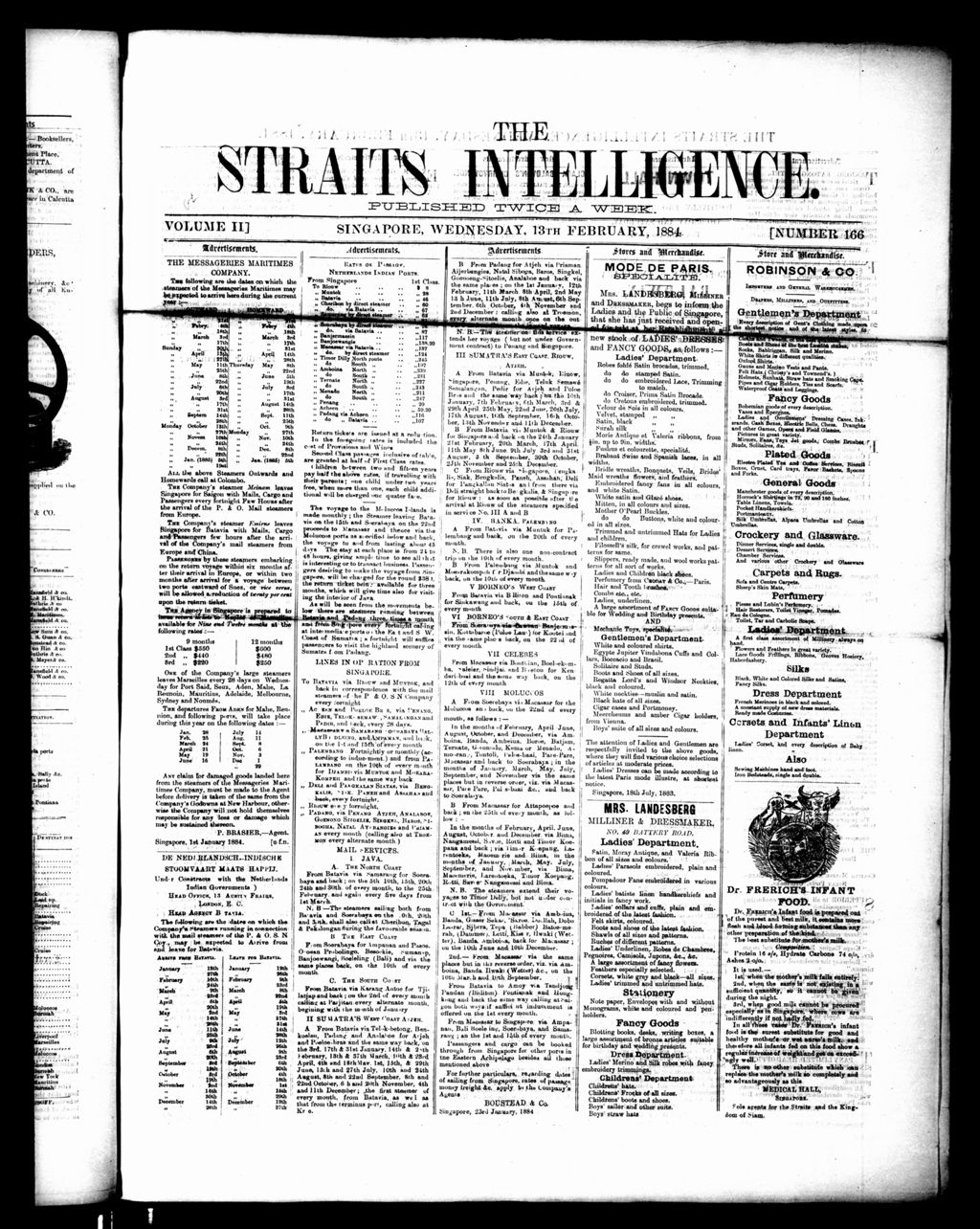 Miniature of Straits Intelligence 13 February 1884