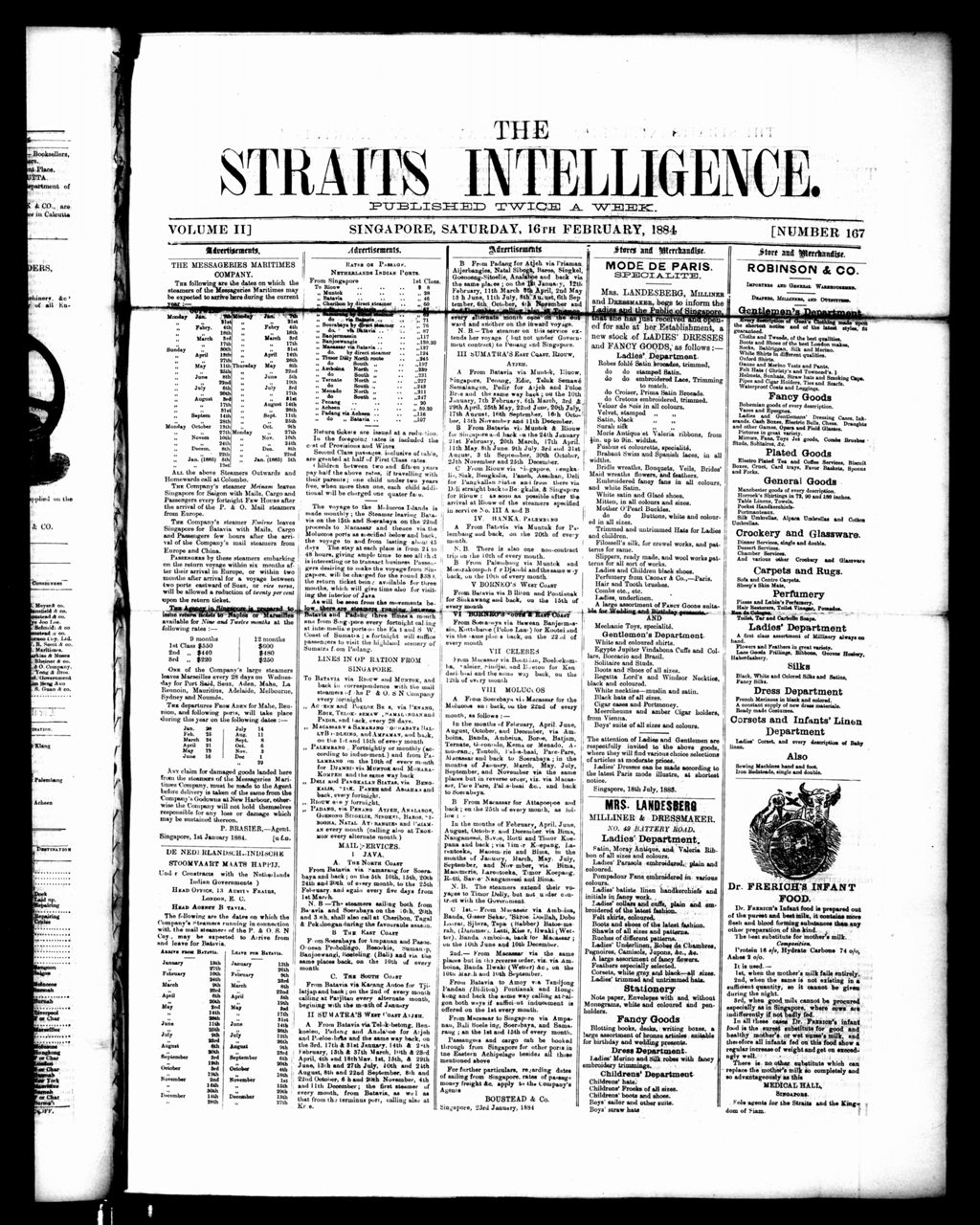 Miniature of Straits Intelligence 16 February 1884