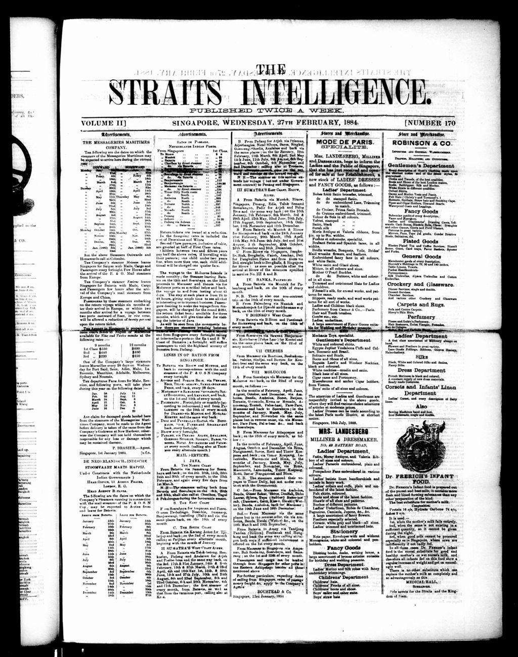 Miniature of Straits Intelligence 27 February 1884